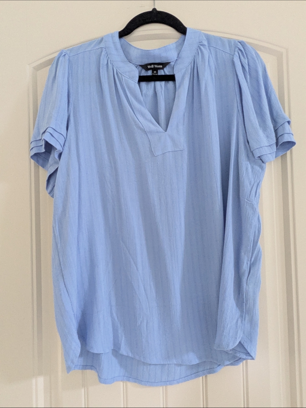 Well Worn Light Blue V-Neck Short Sleeve Blouse